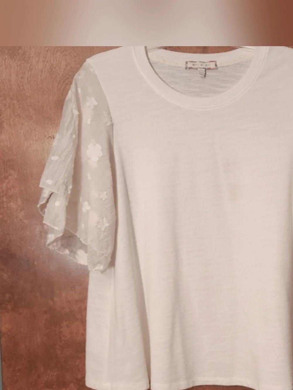 Anthropologie Eri and Ali Floral Sleeve Top White Women's Size Large